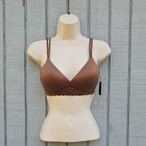 No Boundaries Women's Size Small Light Lift Wirefree Brown Latte Lace Bra, New